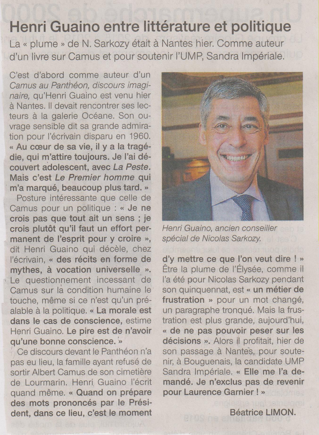 01.12.2013 - OUEST FRANCE - HENRI GUAINO