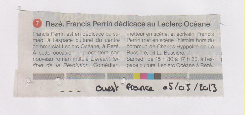 05.05.2013 - OUEST FRANCE - FRANCIS PERRIN