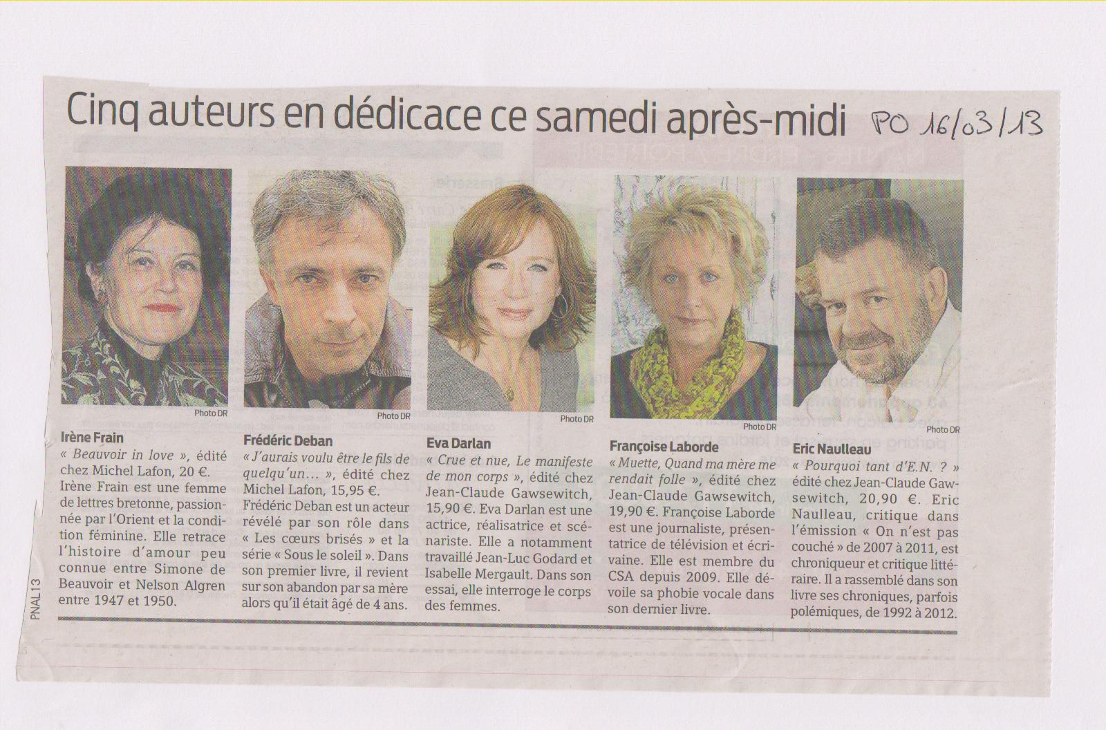 16-03-2013 CINQ AUTEURS - PRESSE OCEAN