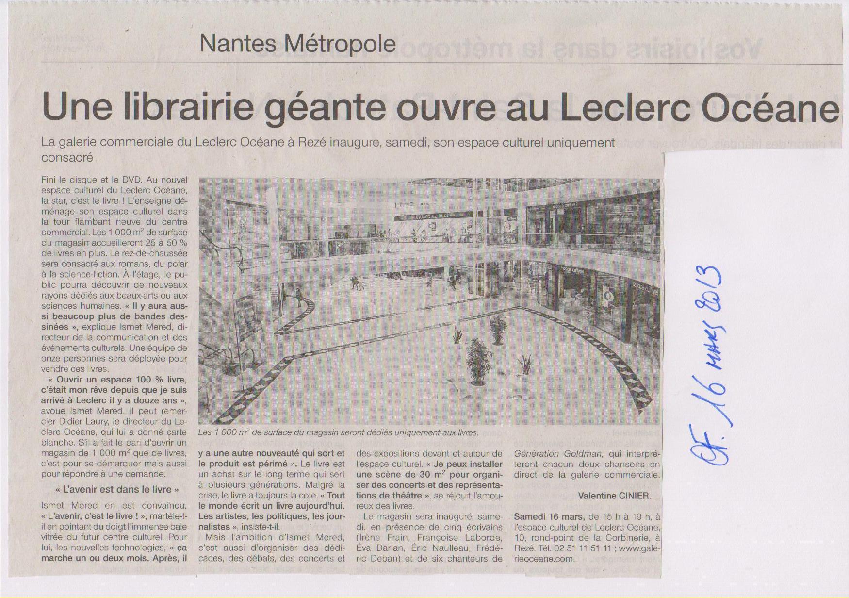 16-03-2013 OUEST FRANCE LIBRAIRIE GEANTE