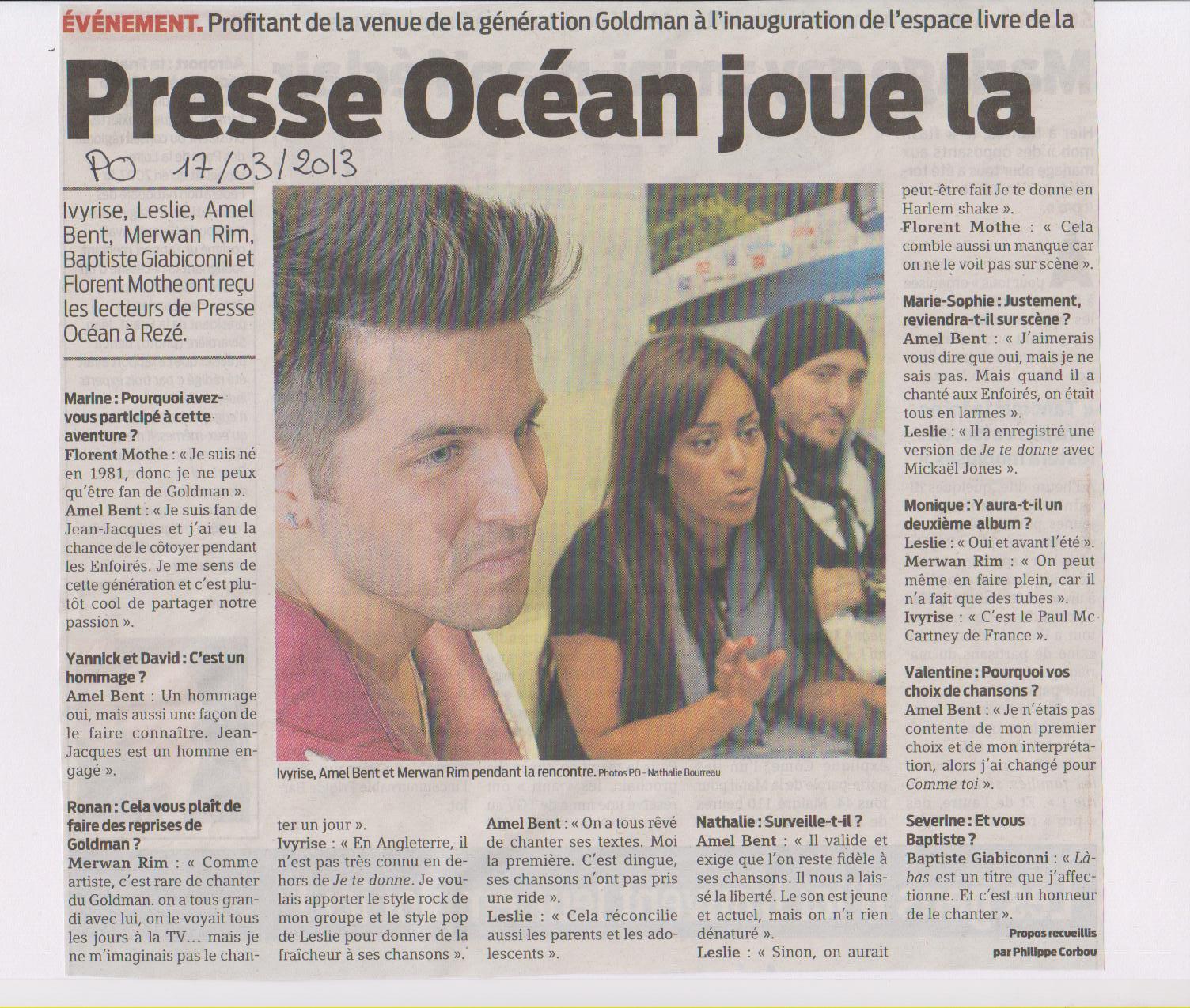 17-03-2013 PRESSE OCEAN INTERVIEW GENERATION GOLDMAN