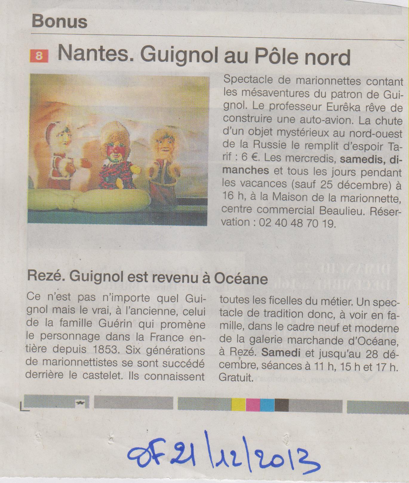 21.12.2013 - OUEST FRANCE- GUIGNOL