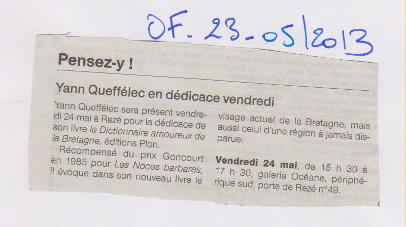 23.05.2013 - OUEST FRANCE - YANN QUEFFELEC