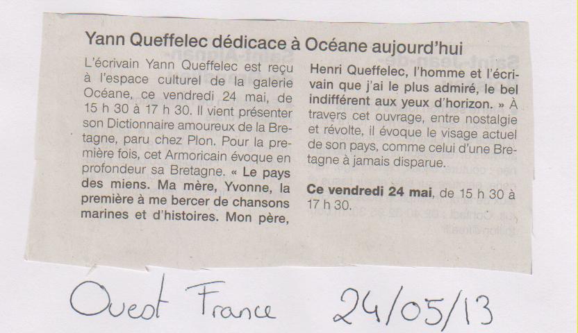 24.05.2013 - OUEST FRANCE - YANN QUEFFELEC