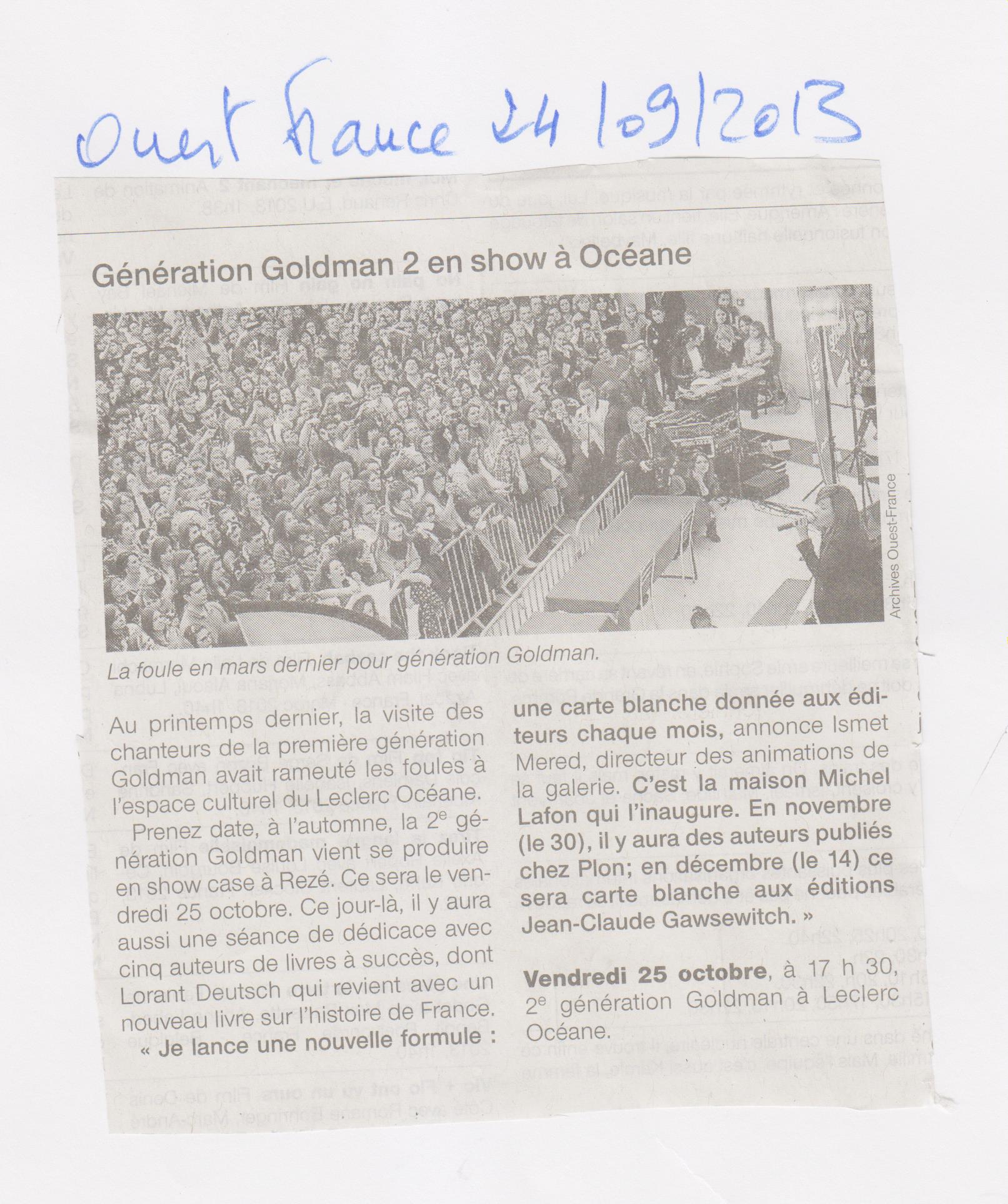 24.09.2013 - OUEST FRANCE - GENERATION GOLDMAN 2