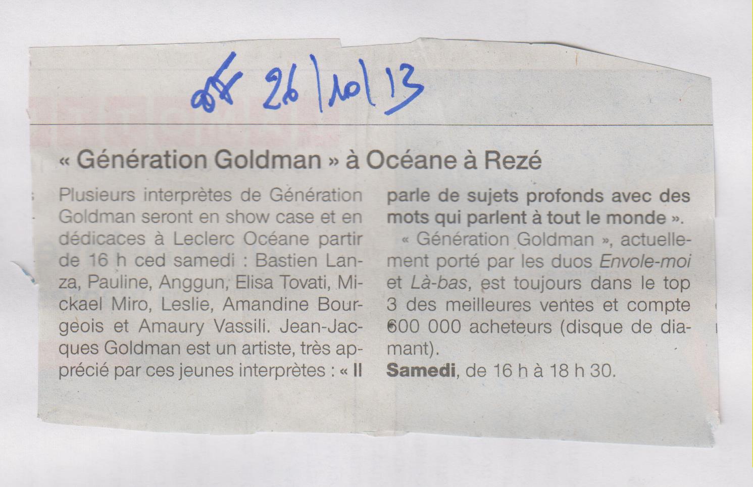 26.10.2013 - GENERATION GOLDMAN - OUEST FRANCE