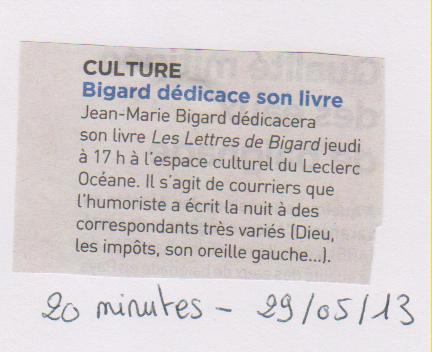 29.05.2013 - 20 MINUTES - J.M BIGARD