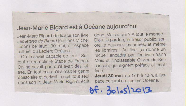 30.05.2013 - OUEST FRANCE - J.M BIGARD